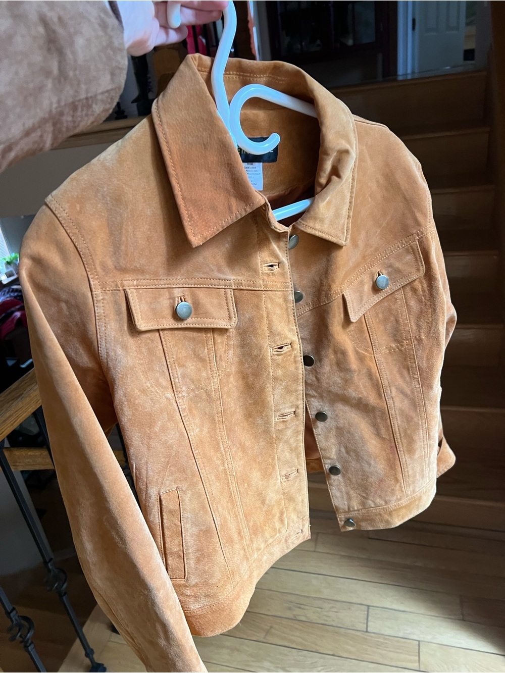 metrostyle Suede Jean Jacket in Cognac Tan